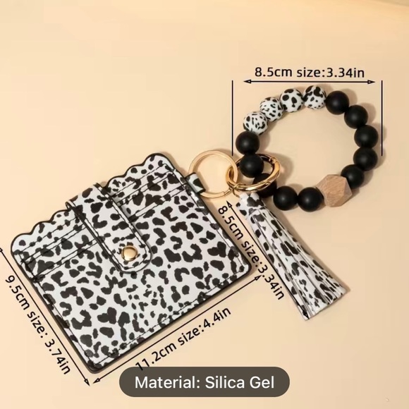 Brand New Black Leopard Tassel Silicone Bracelet Cardholder-Wallet Keychain - Picture 2 of 6